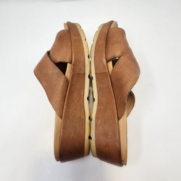 Kork Ease Baja Sport Brown Leather Wedge Sandal Women Size 8M Slip On Toe Loop - Picture 7 of 8
